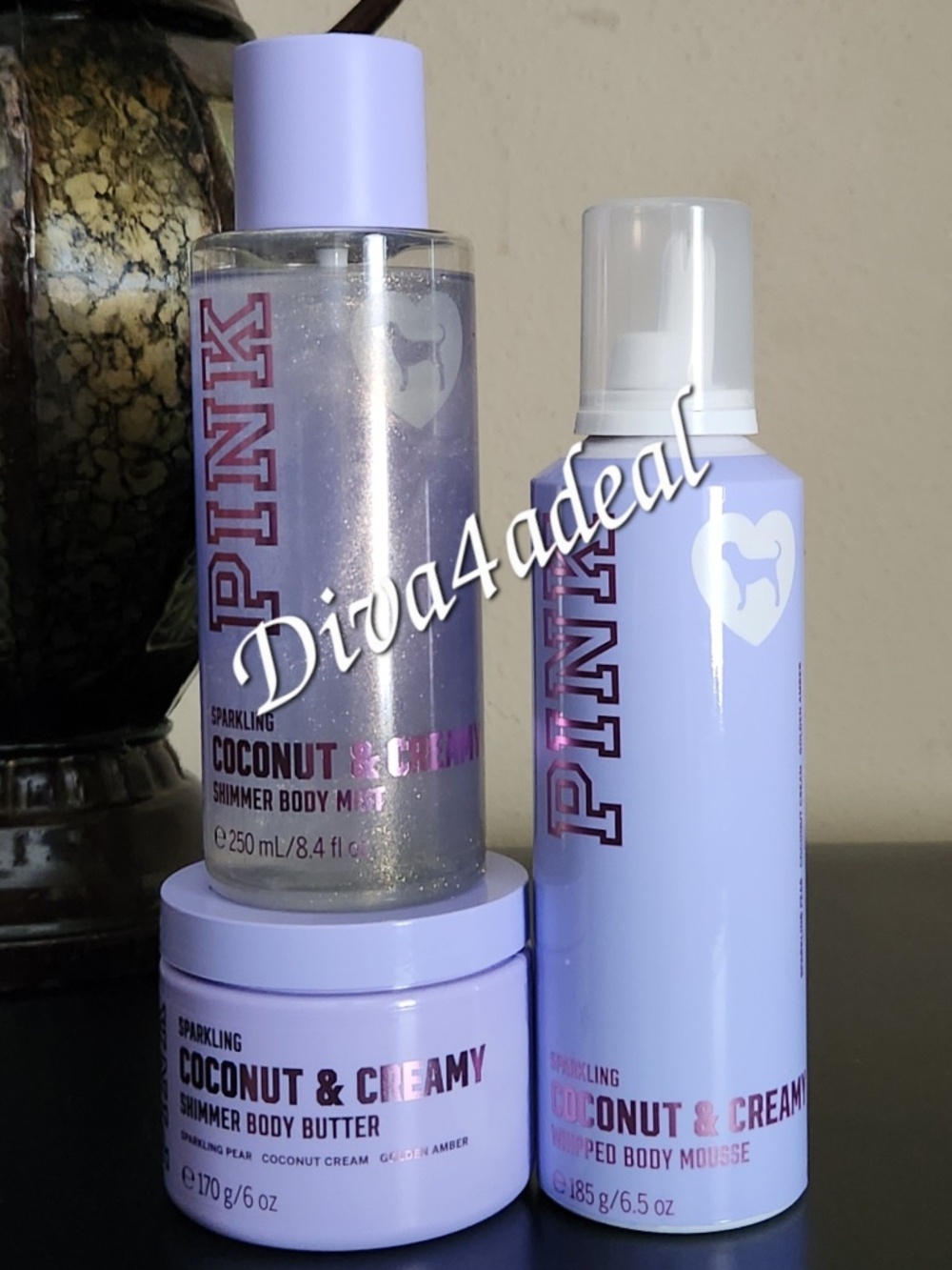 PINK Victoria’s Secret SPARKLING COCONUT & CREAMY Collection 3PC Bundle